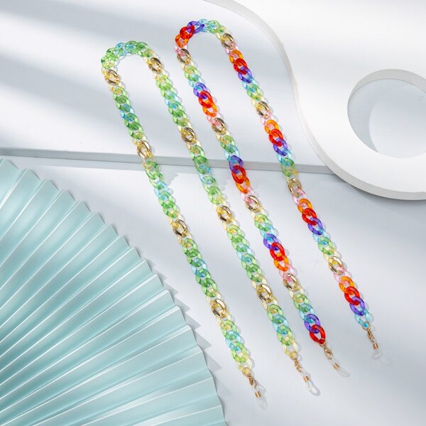 

2pcs Color Block Face Mask Chain, Multicolor