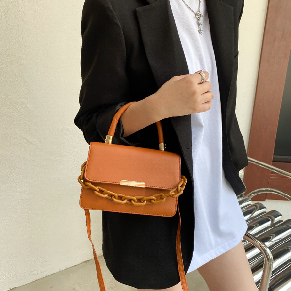 

Metal Edge Flap Satchel Bag, Brown