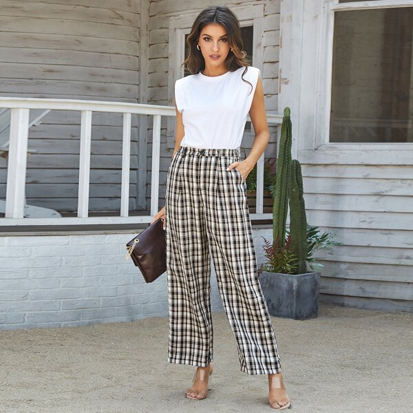 

Plaid Wide Leg Pants, Multicolor