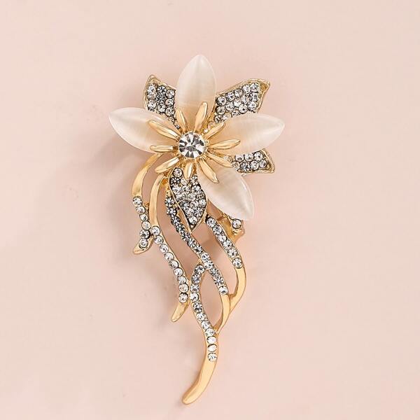 

Rhinestone Decor Flower Brooch, Gold