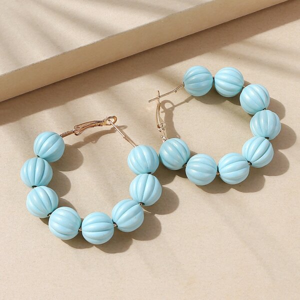 

Bead Decor Hoop Earrings, Blue