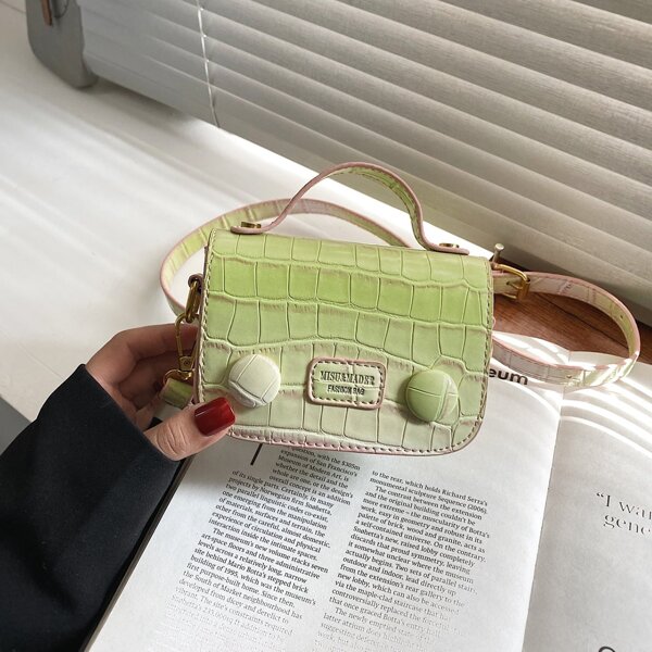 

Mini Ombre Croc Embossed Satchel Bag, Green