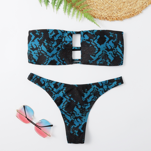 

Snakeskin Cut-out Bandeau Bikini Swimsuit, Multicolor