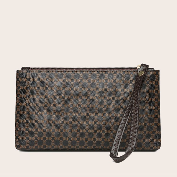 

Geo Graphic Clutch Bag With Wristlet, Coffee brown