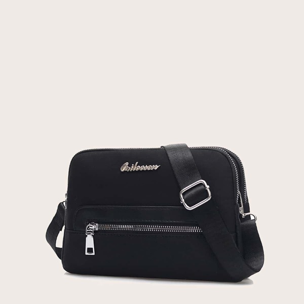 

Metal Letter Decor Crossbody Bag, Black