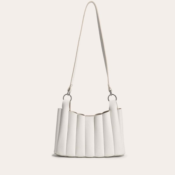 

Textured Baguette Bag, White