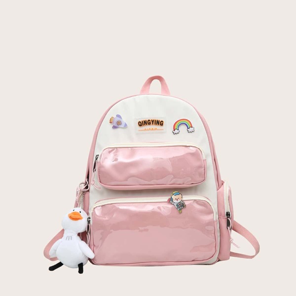 

Two Tone Curved Top Backpack, Pink
