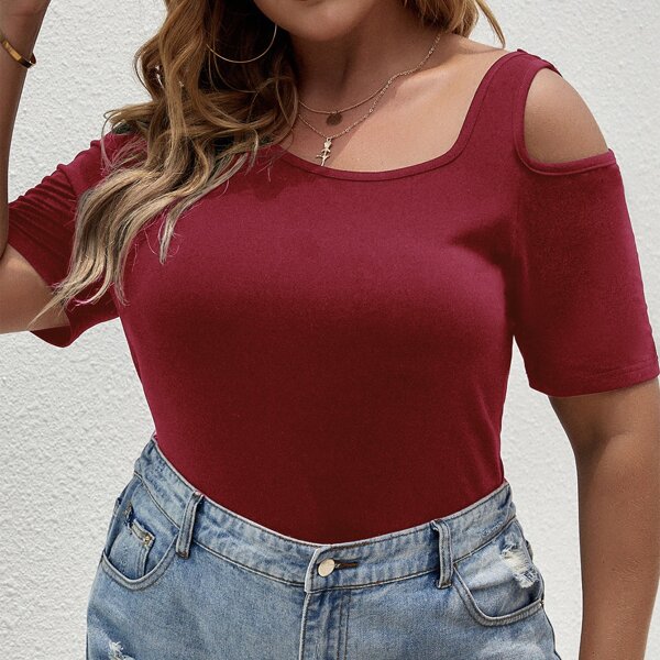 

Plus Solid Cut Out Tee, Burgundy