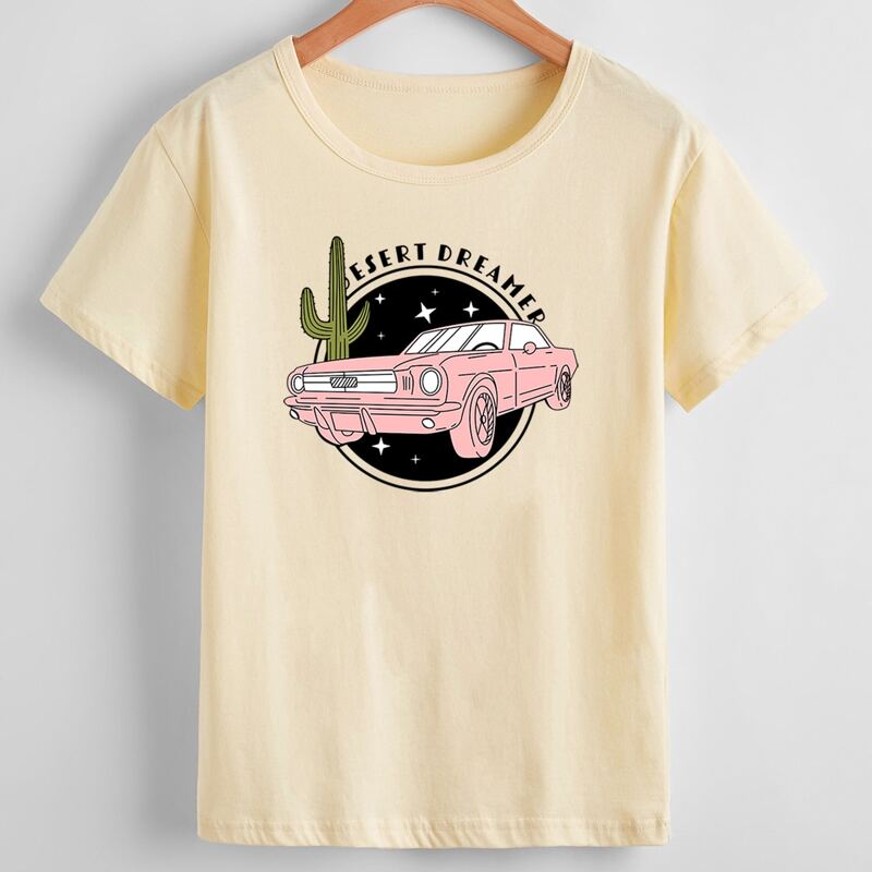 

Letter Cactus & Car Graphic Tee, Apricot