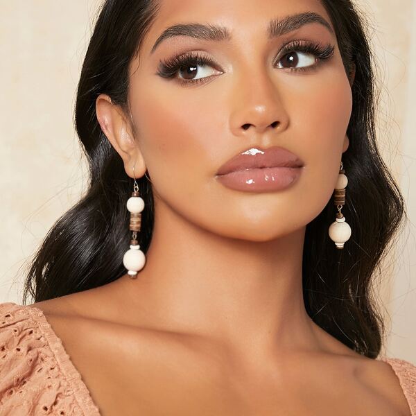 

Round Ball Decor Drop Earrings, Apricot