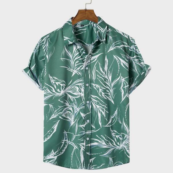 

Men Allover Leaf Print Shirt, Cadet blue