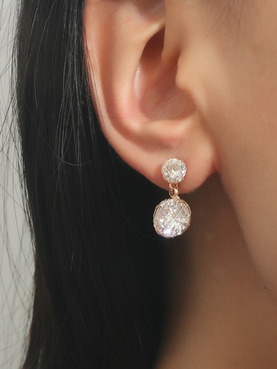 Cubic Zirconia Decor Earrings - Yellow Gold - View 1