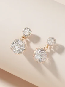 Cubic Zirconia Decor Earrings - Yellow Gold - View 2
