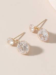 Cubic Zirconia Decor Earrings - Yellow Gold - View 3