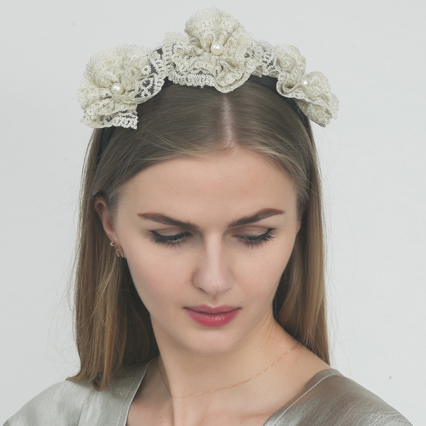 

Faux Pearl & Fabric Flower Decor Headband, Gold