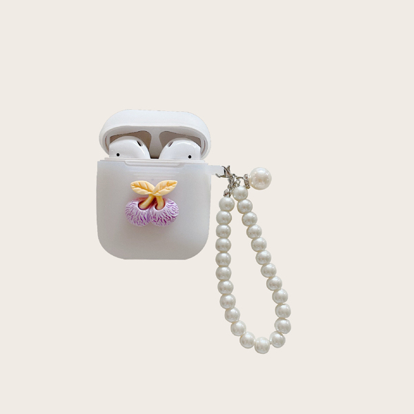 

Чехол для Airpods с вишней и ремешком из искусственных жемчугов, Белый