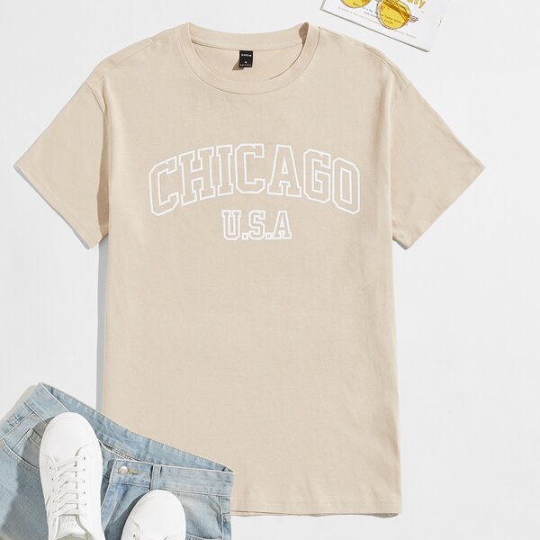 

Men Letter Graphic Tee, Khaki