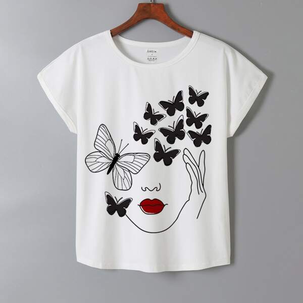 

Figure & Butterfly Print Tee, White