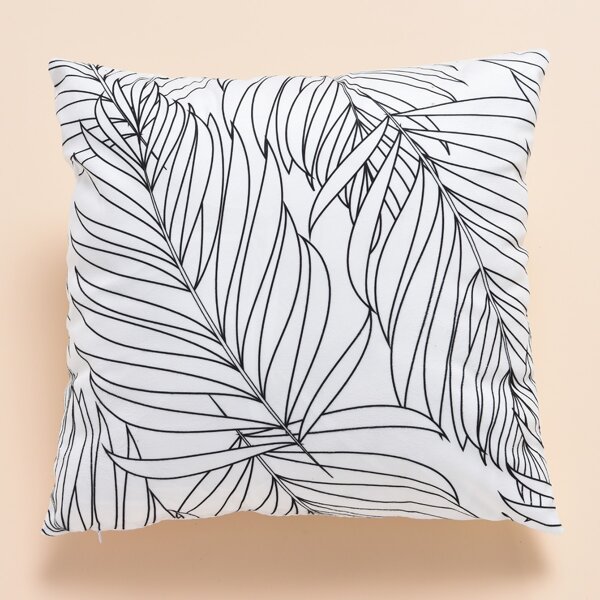 

Leaf Print Cushion Cover Without Filler, Black and white