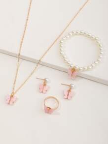 5入組女孩蝴蝶吊墜首飾套裝