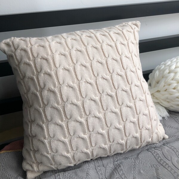 

Plain Knitted Cushion Cover Without Filler, Beige