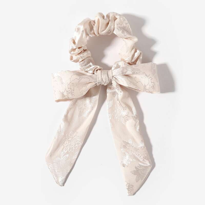

Flower Pattern Scarf Hair Tie, Beige