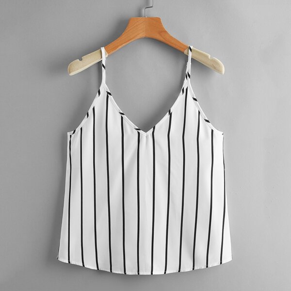 

Double V-neck Striped Cami Top, White