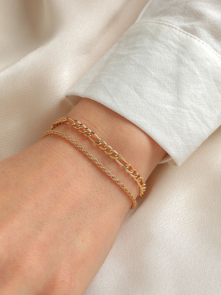 สร้อยข้อมือเรียบง่าย 2 ชิ้น - สีเหลืองทอง - ดู 1