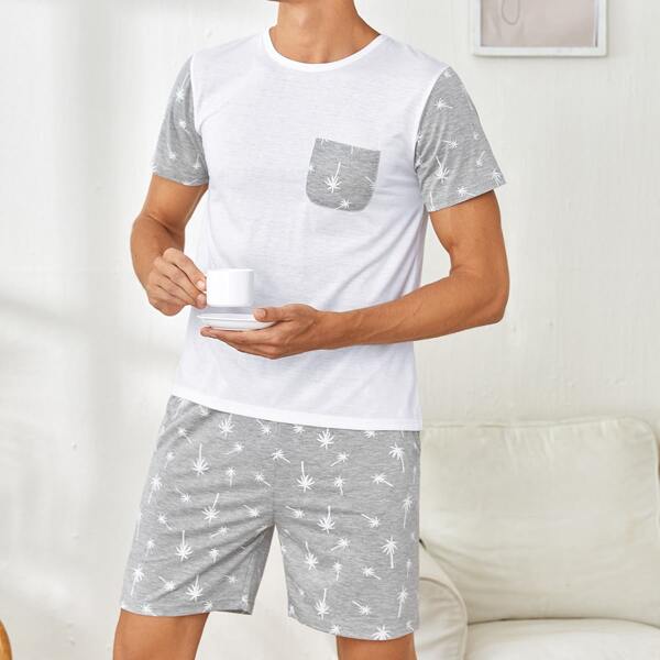

Men Palm Tree Tee With Shorts PJ Set, Multicolor