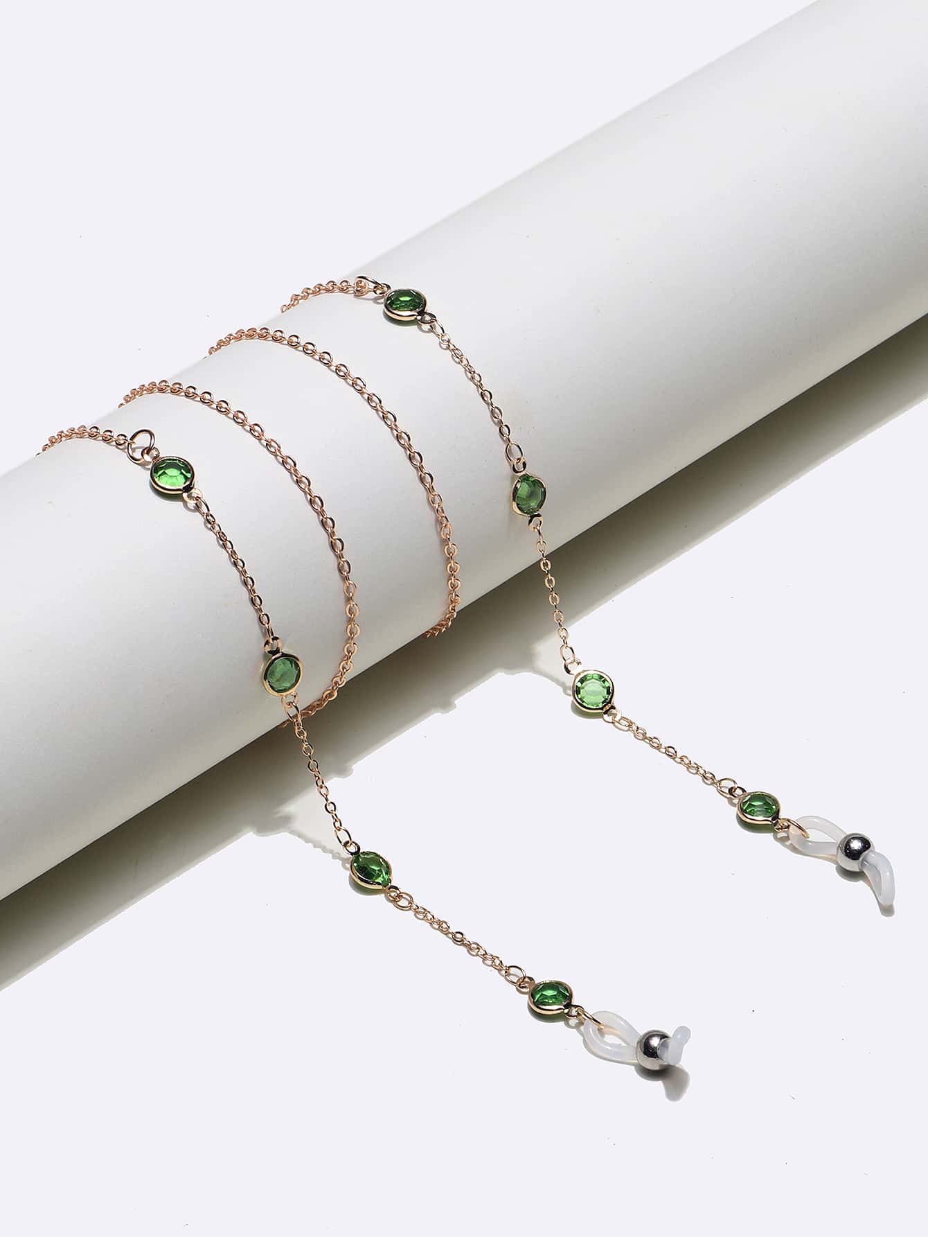 1pc Copper Green Glass Glasses Chain, Casual For Women, Vacation - Gold - View 1