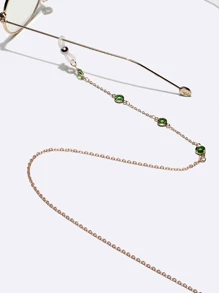 1pc Copper Green Glass Glasses Chain, Casual For Women, Vacation - Gold - View 3