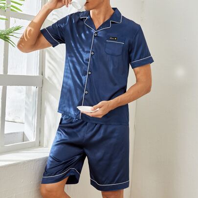 Men Satin Letter Pa…