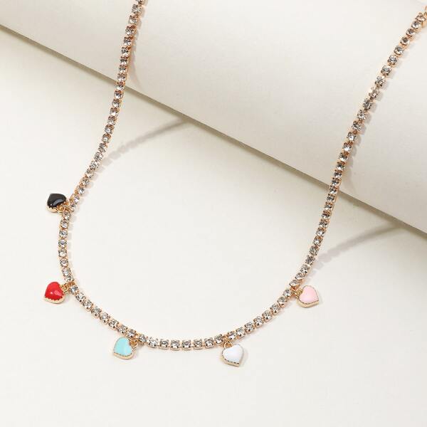 

Girls Heart Charm Rhinestone Decor Necklace, Multicolor