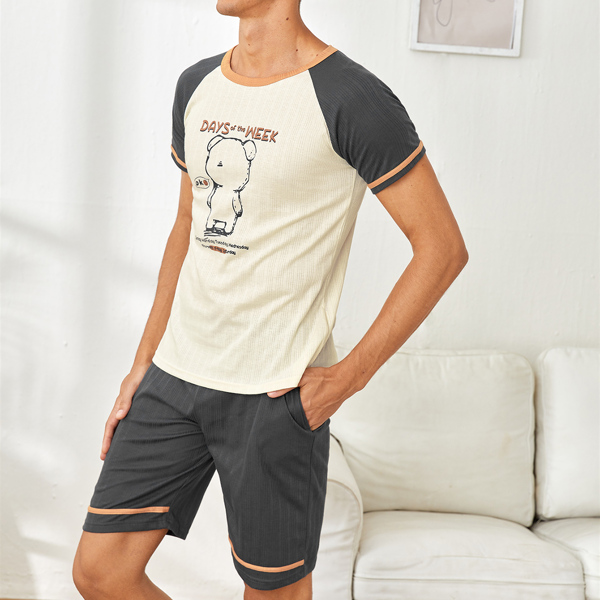 

Men Bear & Letter Graphic Raglan Sleeve PJ Set, Multicolor