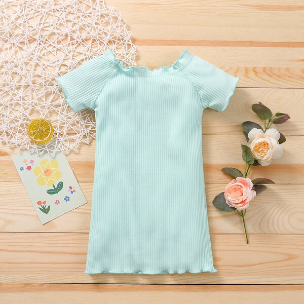 

Baby Girl Lettuce Trim Rib-knit Tee Dress, Mint blue