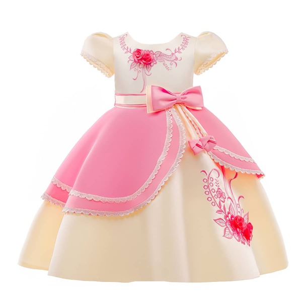 

Girls Appliques Floral Embroidery Bow Front Gown Dress, Multicolor