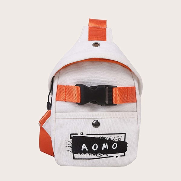 

Letter Graphic Buckle Decor Sling Bag, White