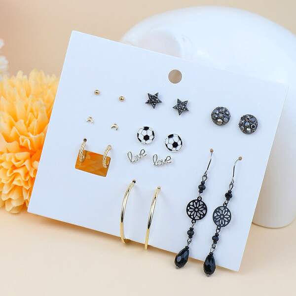 

9pairs Rhinestone & Star Design Earrings, Multicolor