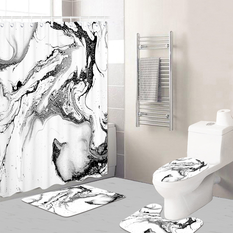 

1pc Marble Pattern Bath Mat Or Shower Curtain, Black and white
