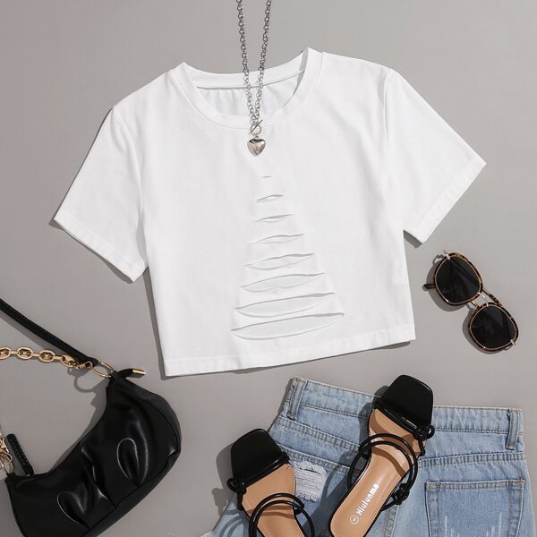 

Ladder Cut Out Crop Tee, White