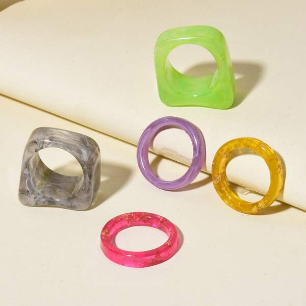 

5pcs Resin Ring, Multicolor