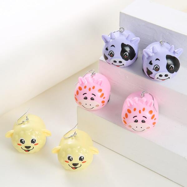 

3pairs Girls Cartoon Drop Earrings, Multicolor