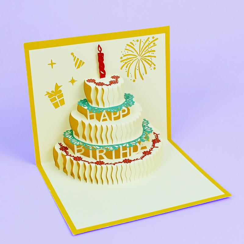 

1set 3D Birthday Cake Greeting Card & Envelope, Multicolor