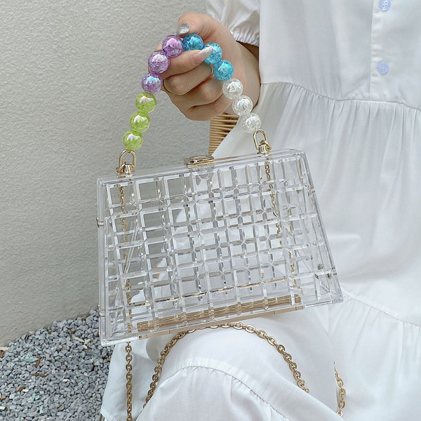 

Beaded Decor Chain Box Bag, Clear