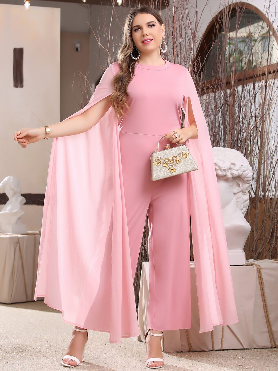 Plus Split Sleeve Wide Leg Jumpsuit