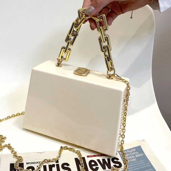 

Minimalist Chain Strap Box Bag, White