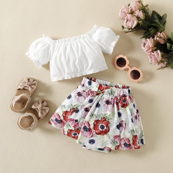 

Baby Girl Frill Top & Floral Print Shorts, Multicolor