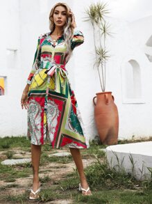 Đầm Thắt lưng Họa tiết Chain Boho - Nhiều màu - Xem 1