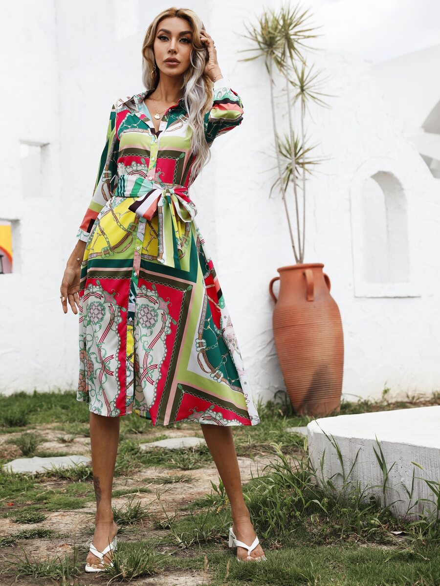 Đầm Thắt lưng Họa tiết Chain Boho - Nhiều màu - Xem 1