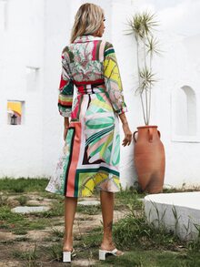 Đầm Thắt lưng Họa tiết Chain Boho - Nhiều màu - Xem 2